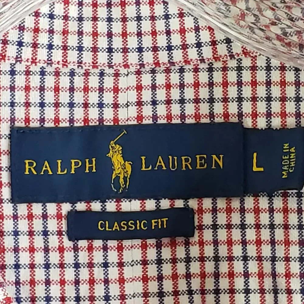Polo Ralph Lauren Shirt Oxford Button Down Men’s Size Large L Red Blue Plaid